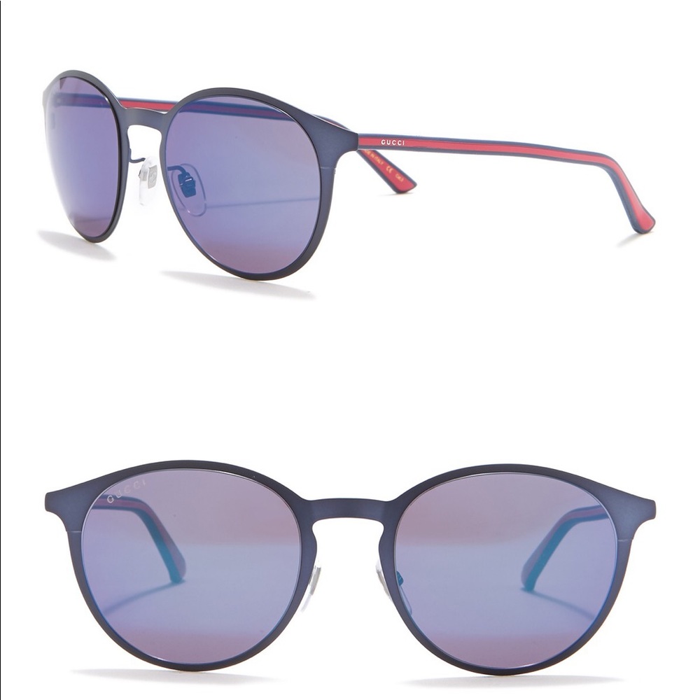 Gucci 52 mm round ruthenium blue red sunglasses